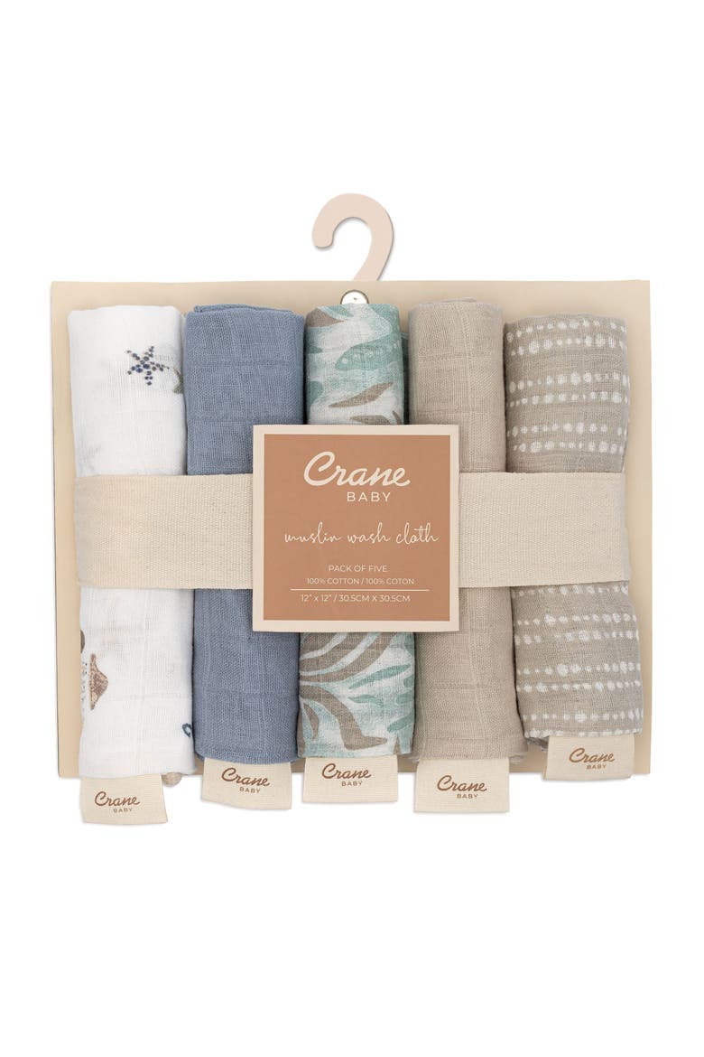 Parker 5-Pack Assorted Cotton Muslin Washcloths, Alternate, color, BLUE