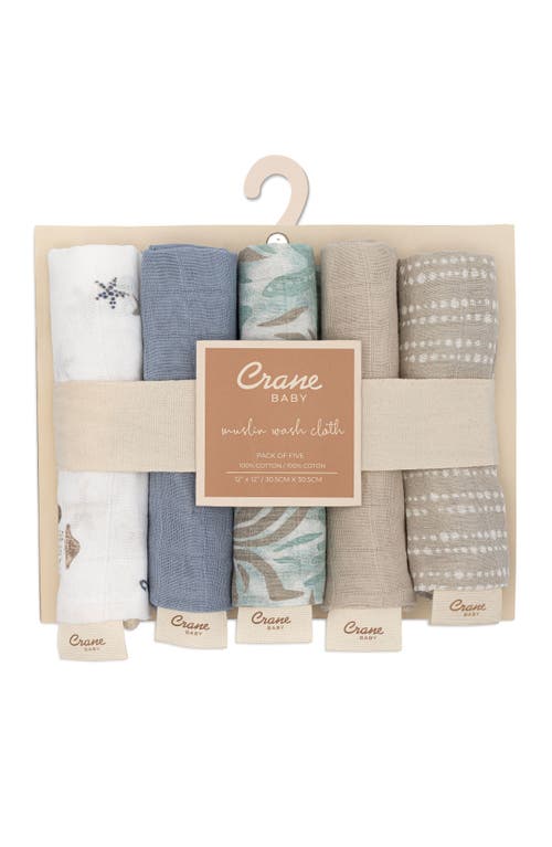Crane Baby Parker 5-pack Assorted Cotton Muslin Washcloths In Blue