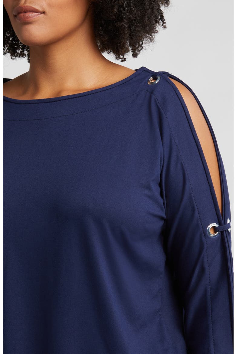 Grommet Cold Shoulder Jersey Top, Alternate, color, NAVY