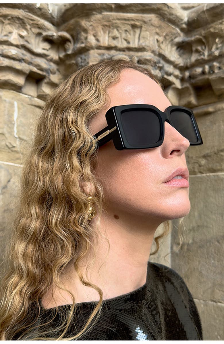 FERRAGAMO Prisma 55mm Modified Rectangular Sunglasses, Alternate, color, Black