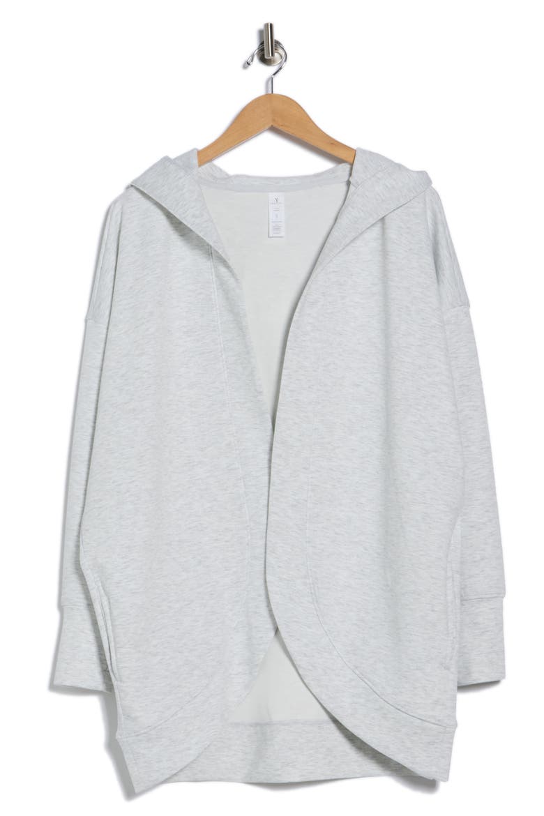 Side Pocket Open Front Fleece Hoodie, Alternate, color, HEATHER LIGHT GREY