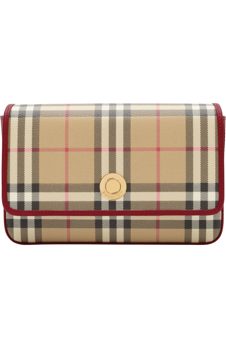 Burberry Hampshire Check Coated Canvas Crossbody Bag, Main, color, Vintage Check/ Ruby