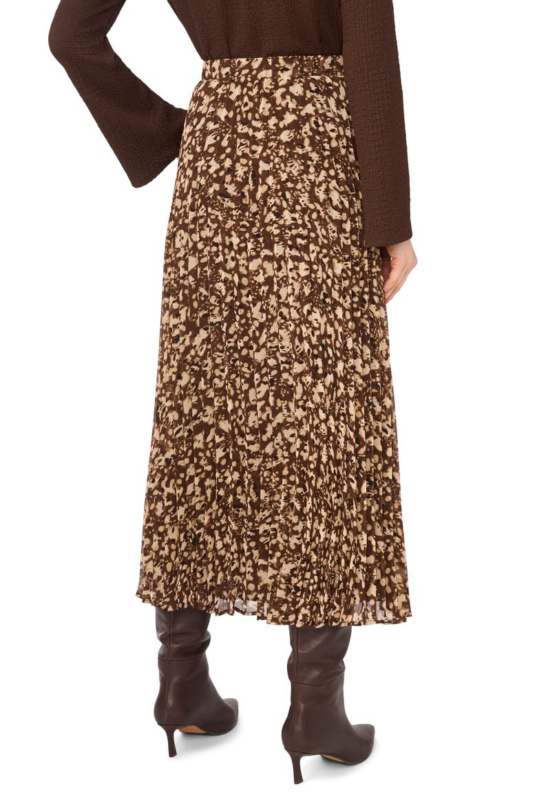 Pleated Patterned Midi Skirt, Alternate, color, CHICORY COFFEE