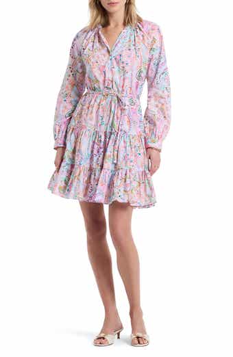 Sydney Paisley Long Sleeve Tiered Shirtdress
