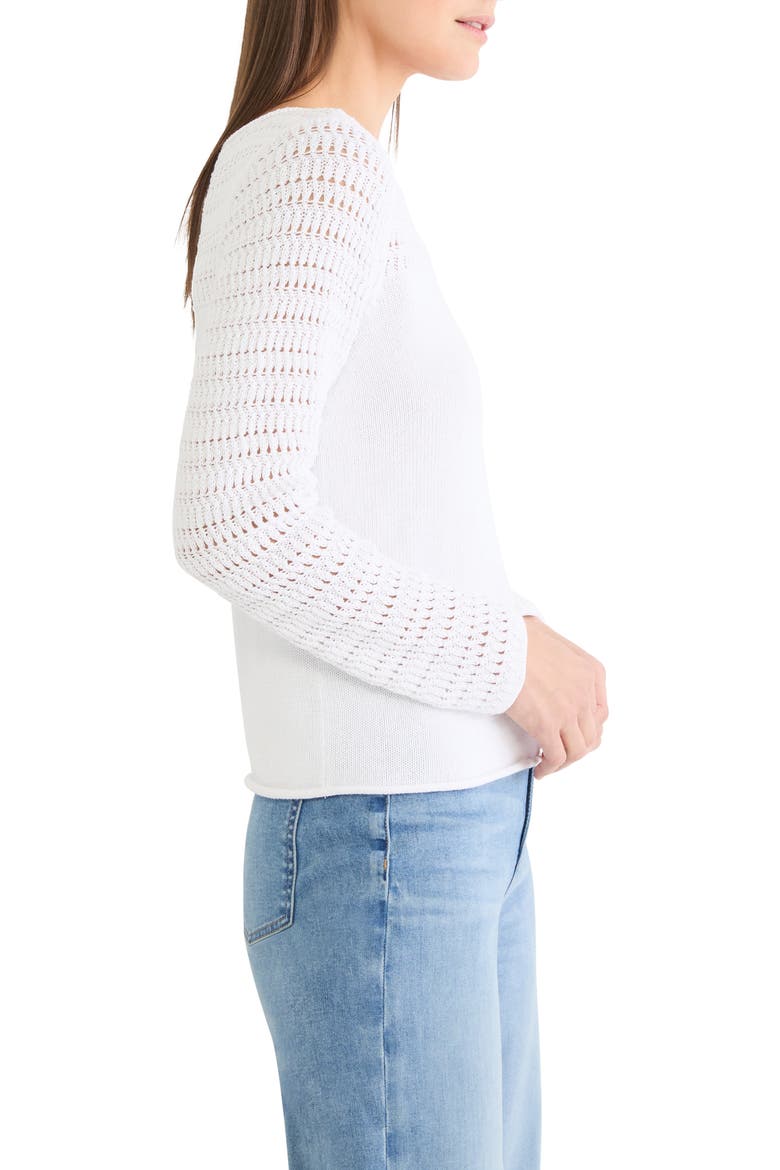 Placed Pointelle Cotton Blend Sweater, Alternate, color, PAPER WHITE