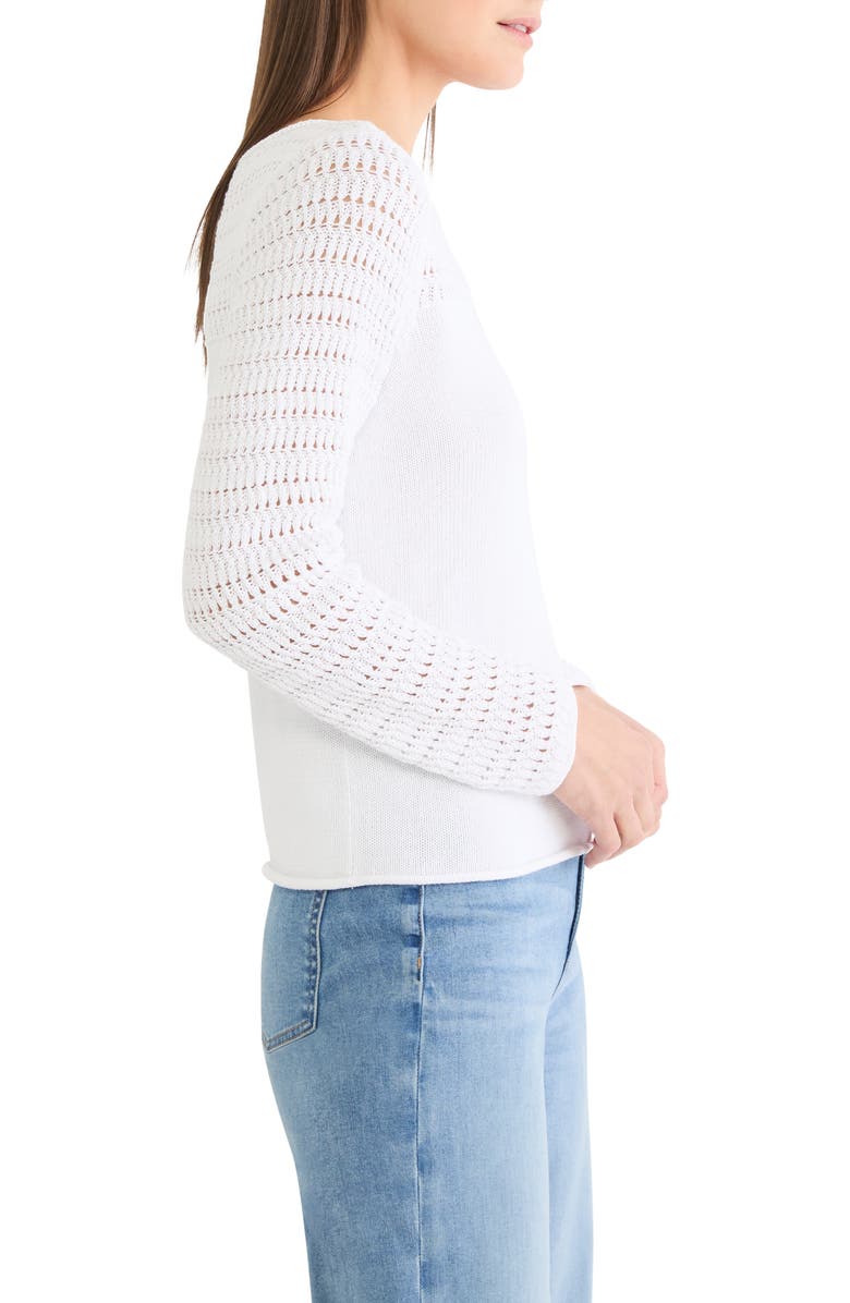 NIC+ZOE Placed Pointelle Cotton Blend Sweater, Alternate, color, Paper White