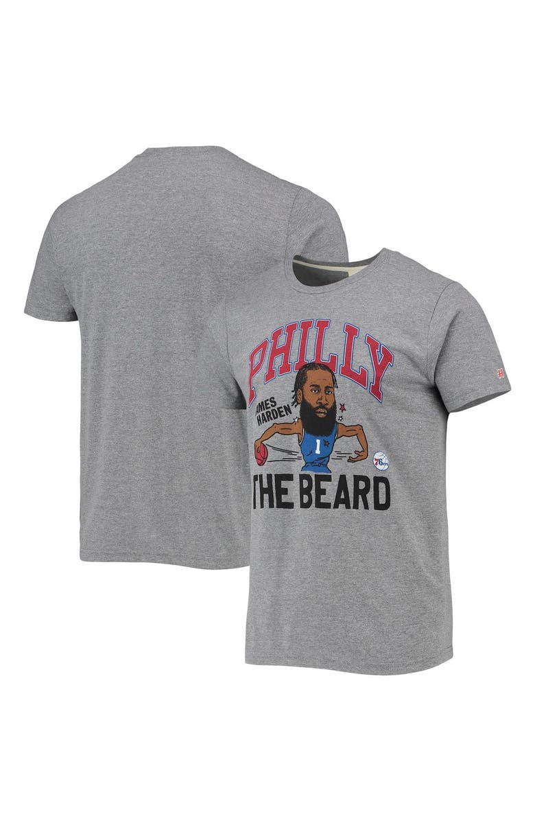 Homage Men's Homage James Harden Heathered Gray Philadelphia 76ers Caricature Tri-Blend T-Shirt, Main, color,