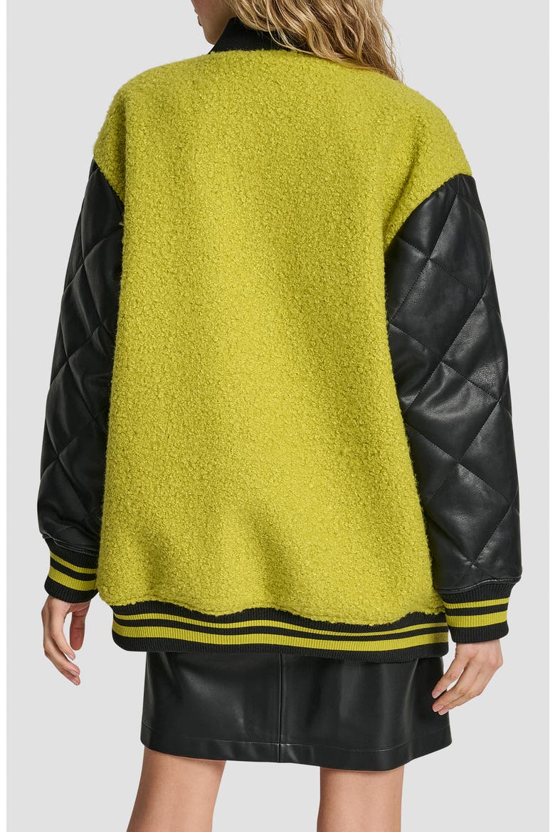 Logo Bouclé & Faux Leather Varsity Jacket, Alternate, color, CITRONELLA