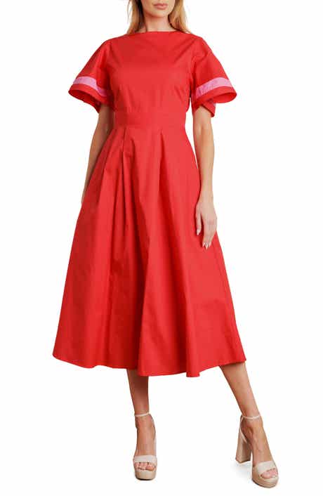 FLYING TOMATO Short Sleeve Fit & Flare Midi Dress