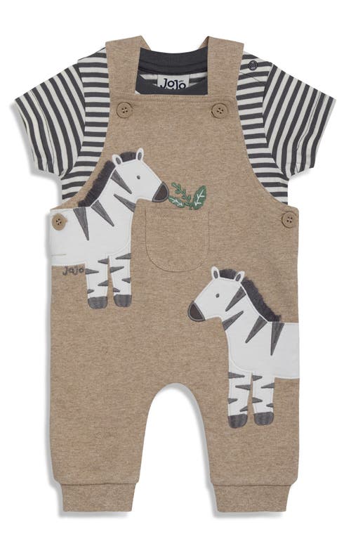 JOJO MAMAN BÉBÉ JOJO MAMAN BEBE ZEBRA APPLIQUÉ OVERALLS & STRIPE T-SHIRT SET