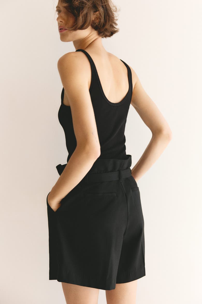 Viscose-blend Shorts With Belt, Alternate, color, Black