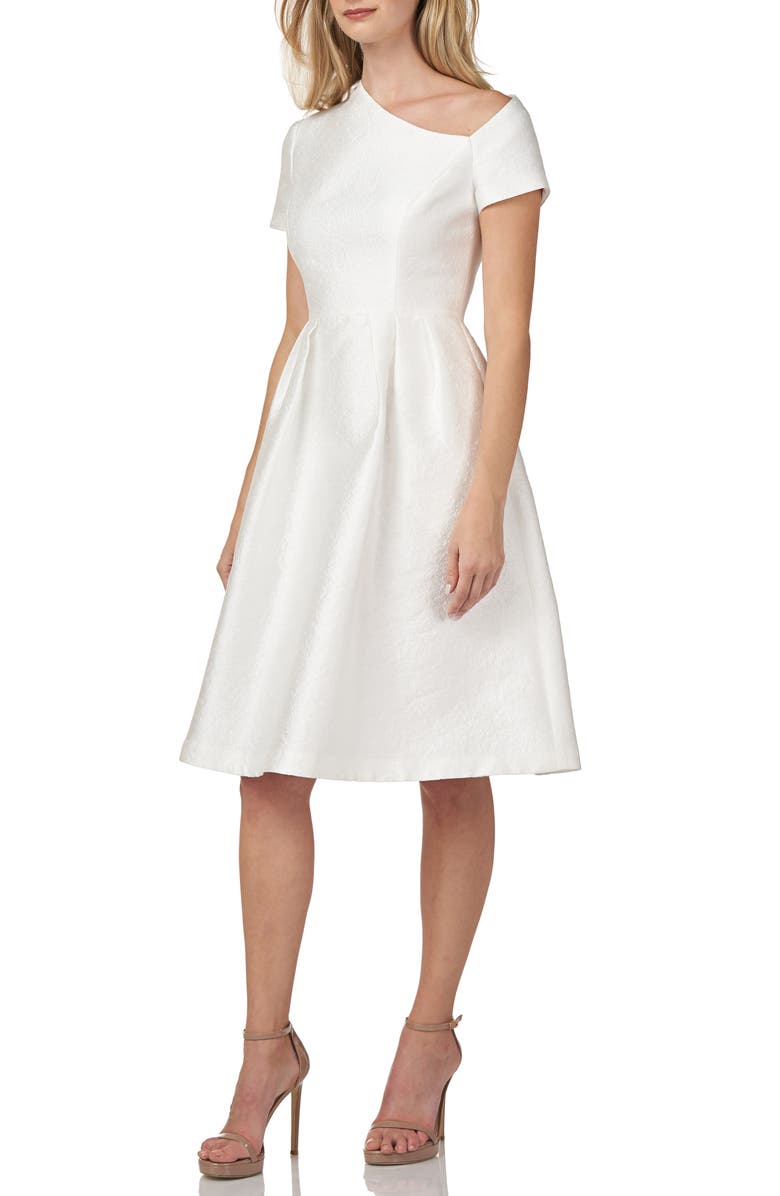 Kay Unger Asymmetrical Neck Satin Jacquard Cocktail Dress, Alternate, color, 
