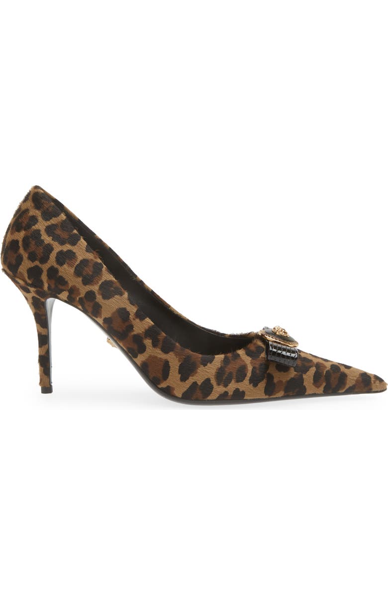 Versace Leopard Genuine Calf Hair Bow Pointed Toe Pump, Alternate, color, Brown Black Gold