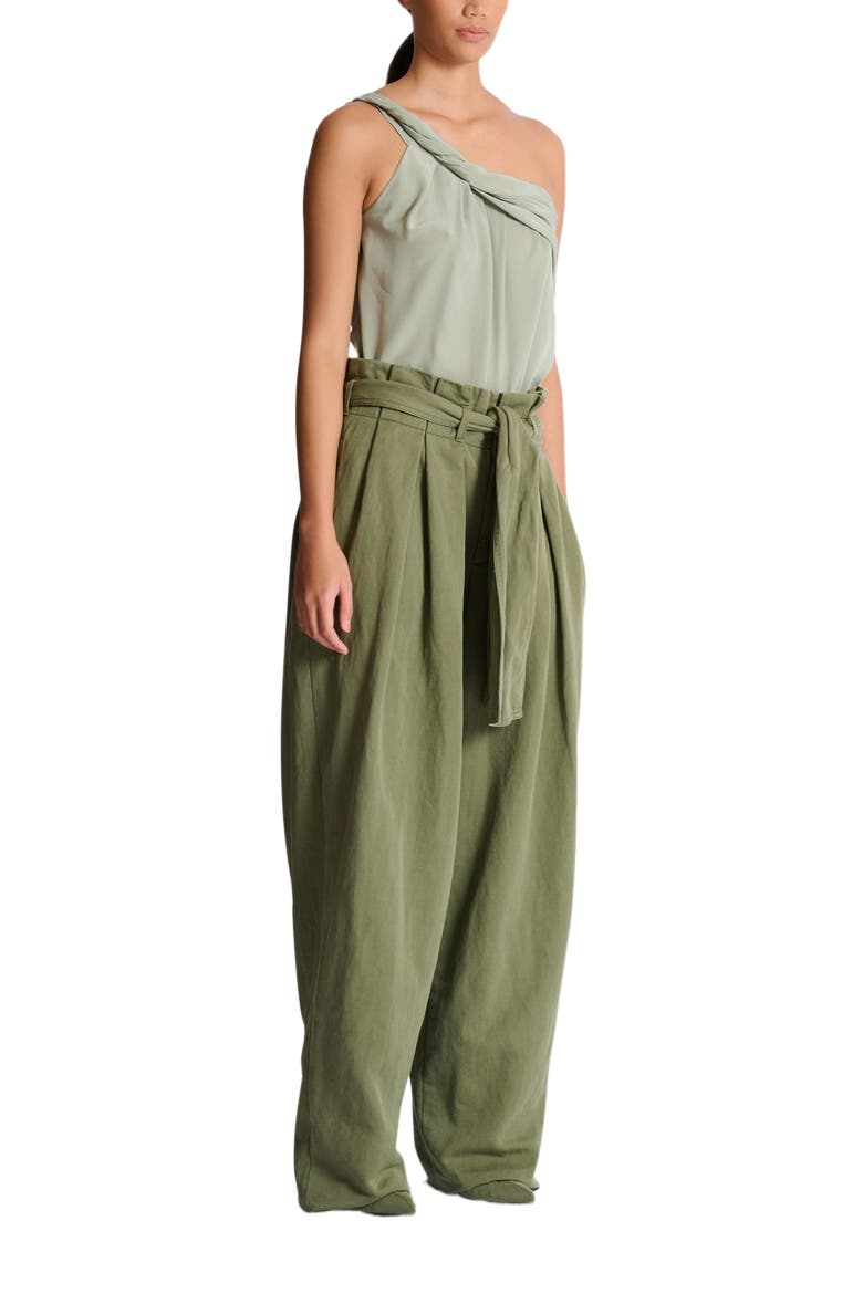 Twill high-waisted trousers, Main, color, green