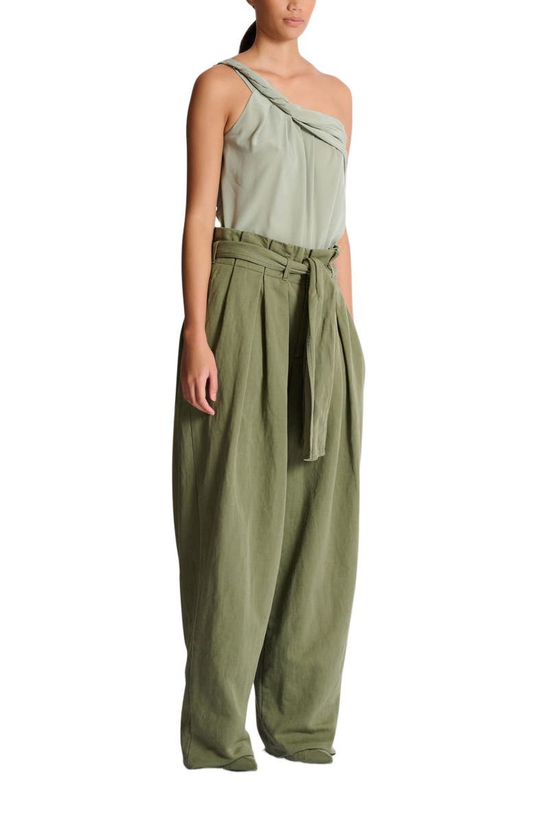 Balmain Twill high-waisted trousers, Main, color, Green