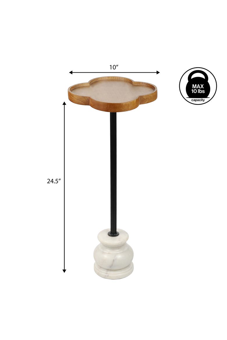 Colby Transitional Quatrefoil Top Drink Table - Iron Pedestal Marble Base Martini Accent End Table, Alternate, color, Natural/Black/White