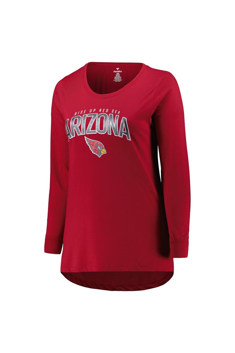 Women's Fanatics Branded Cardinal Arizona Cardinals Plus Size Measure Distance Scoop Neck Long Sleeve T-Shirt, Alternate, color, Cardinal