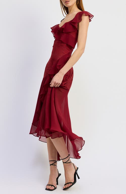 En Saison Annalis Ruffle High-low Maxi Dress In Burgundy