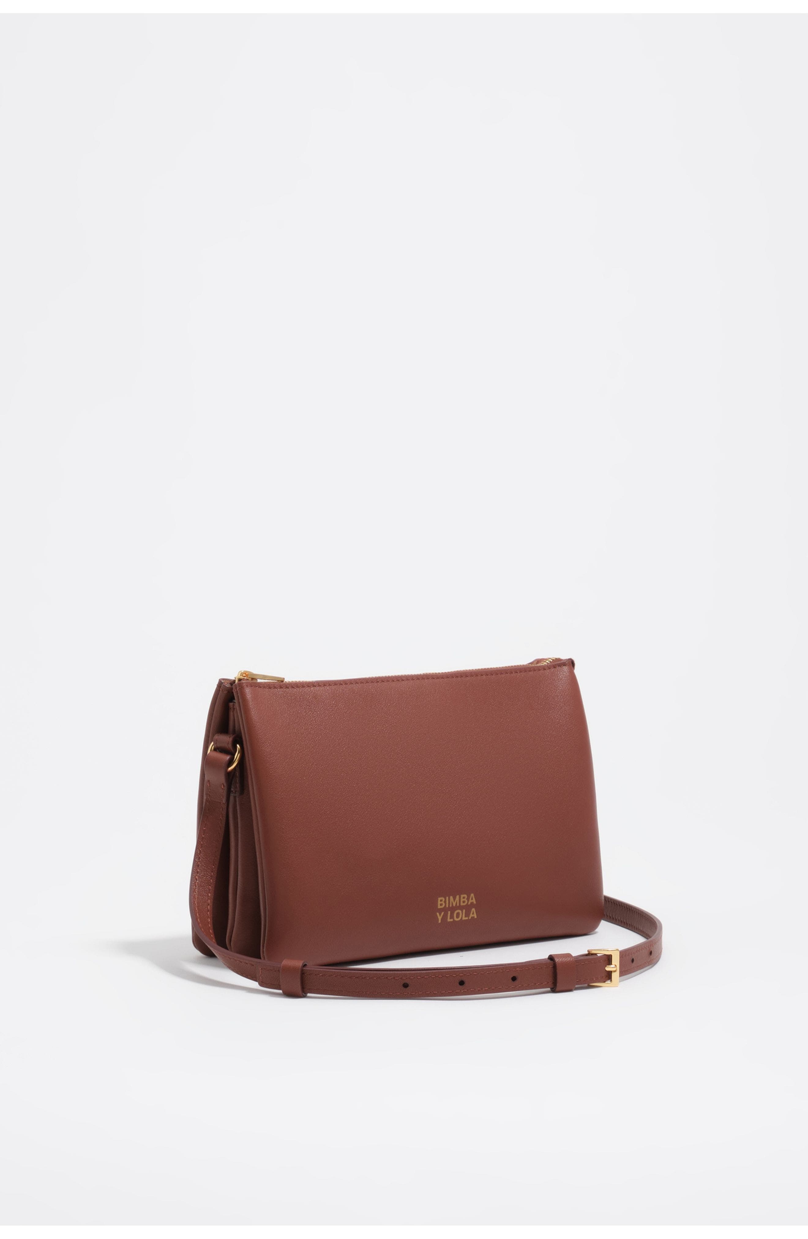 Bimba y Lola Mini Leather Triple Clutch Bag, Main, color, Nut