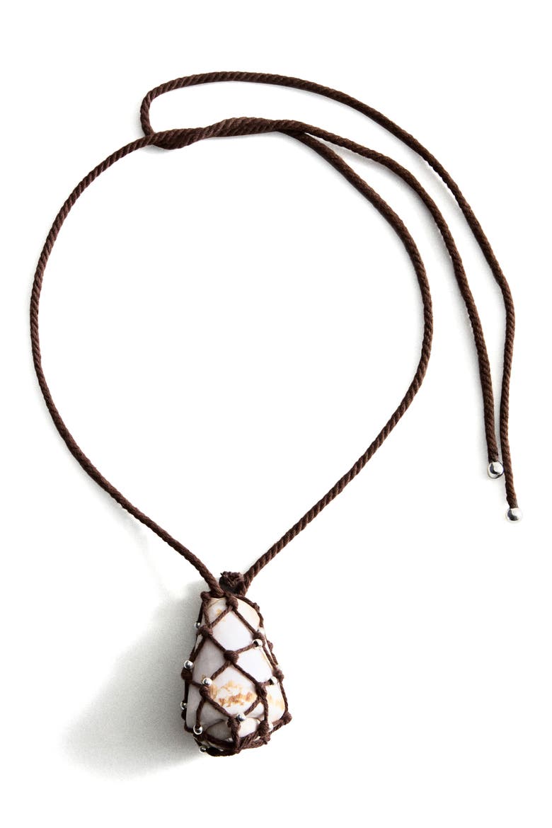 Shell Pendant Cord Necklace, Main, color, BROWN
