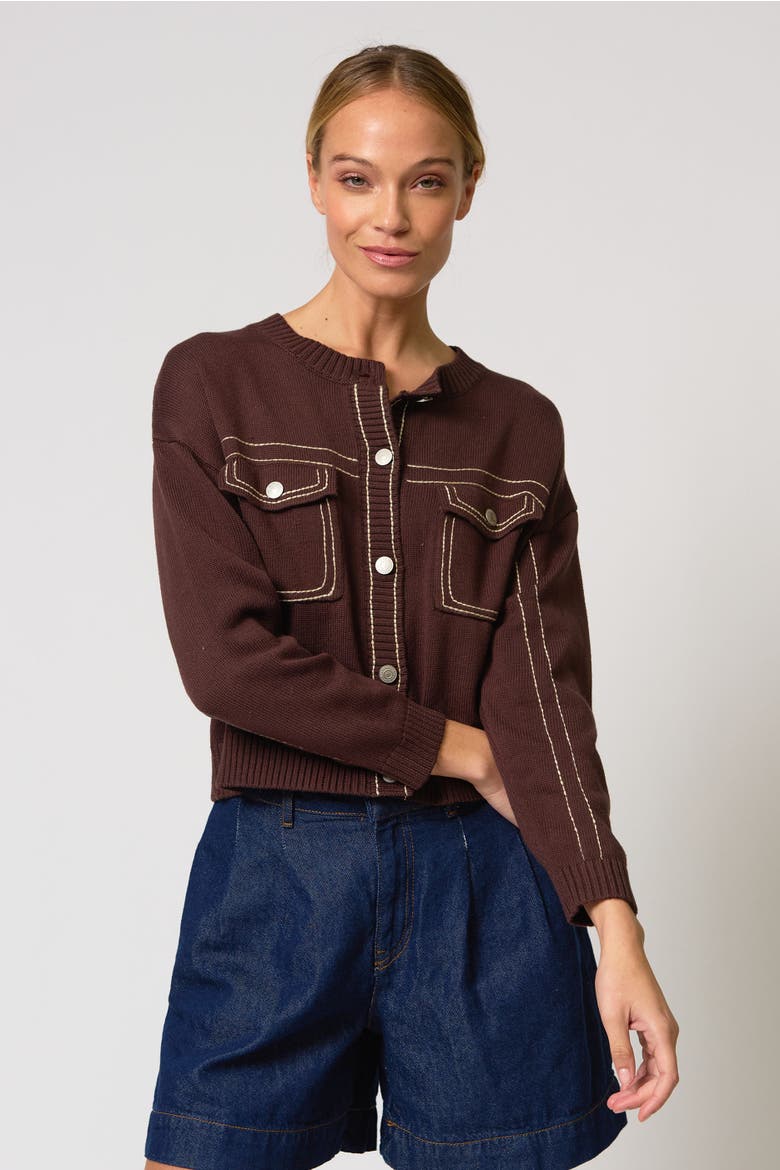 Dean Topstitch Sweater, Main, color, Chocolate