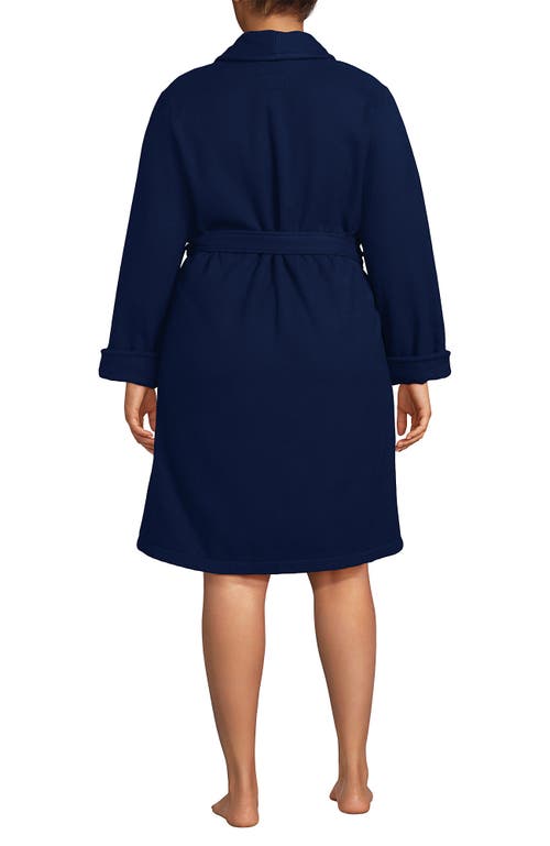Lands' End Cotton Terry Knee Length Spa Bath Robe In Deep Sea Navy