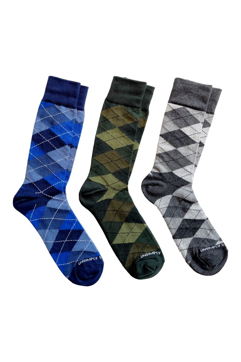 Assorted 3-Pack Argyle Crew Socks, Main, color, BLUE GREEN GREY