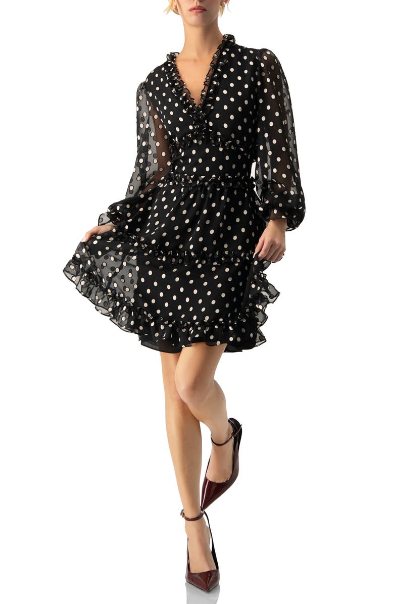 IVONNE Polka Dot Ruffled Short Dress, Alternate, color, Black