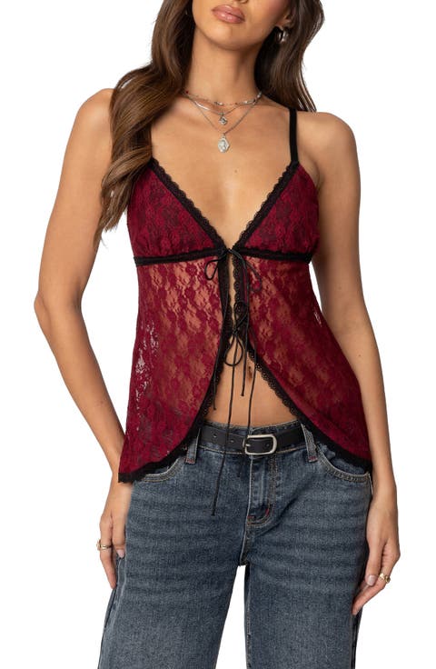 Maude Split Tie Front Lace Camisole