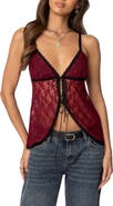 EDIKTED Maude Split Tie Front Lace Camisole