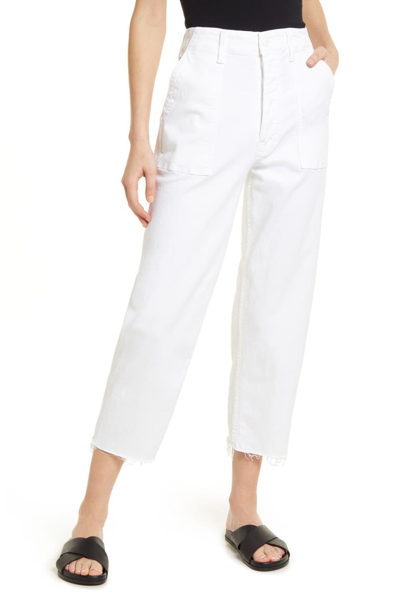 The Patch Pocket Private High Waist Frayed Ankle Straight Leg Jeans, Main, color, FAIREST OF THEM ALL