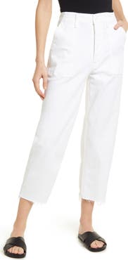 MOTHER The Patch Pocket Private High Waist Frayed Ankle Straight Leg Jeans