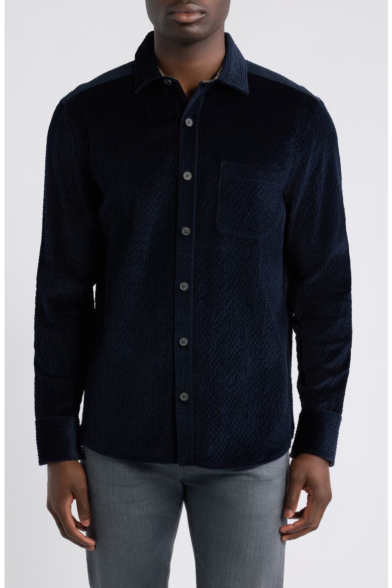 Cutler Solid Stretch Cotton Corduroy Button-Up Shirt, Main, color, NAVY