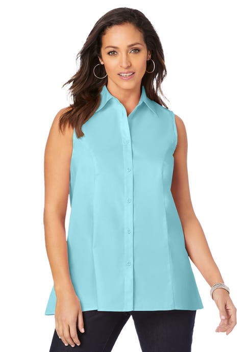 Stretch Cotton Poplin Sleeveless Shirt (Plus Available)