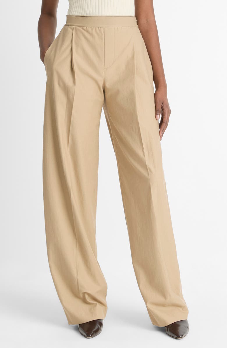Vince Pleated Elastic Waist Pants, Main, color, Dune Stone