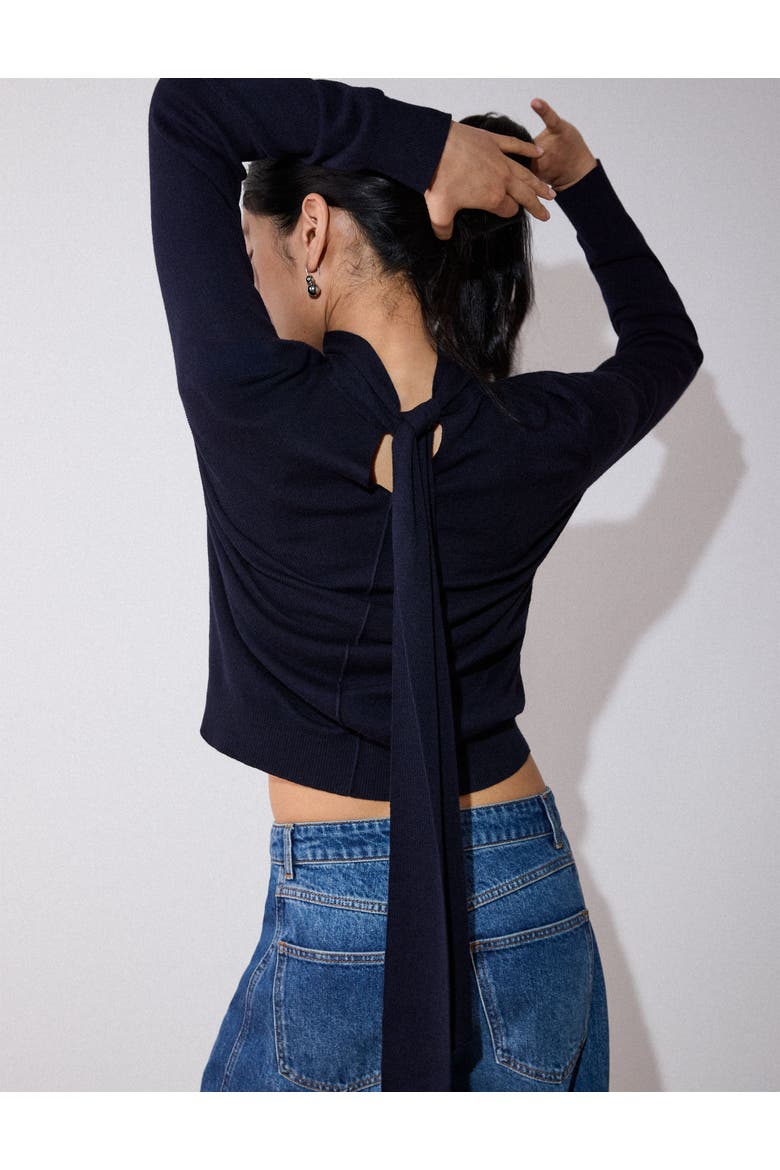 Tie Neck Detail Knit Jumper, Alternate, color, Navy