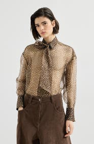 Brunello Cucinelli Dapple silk organza shirt with neck tie