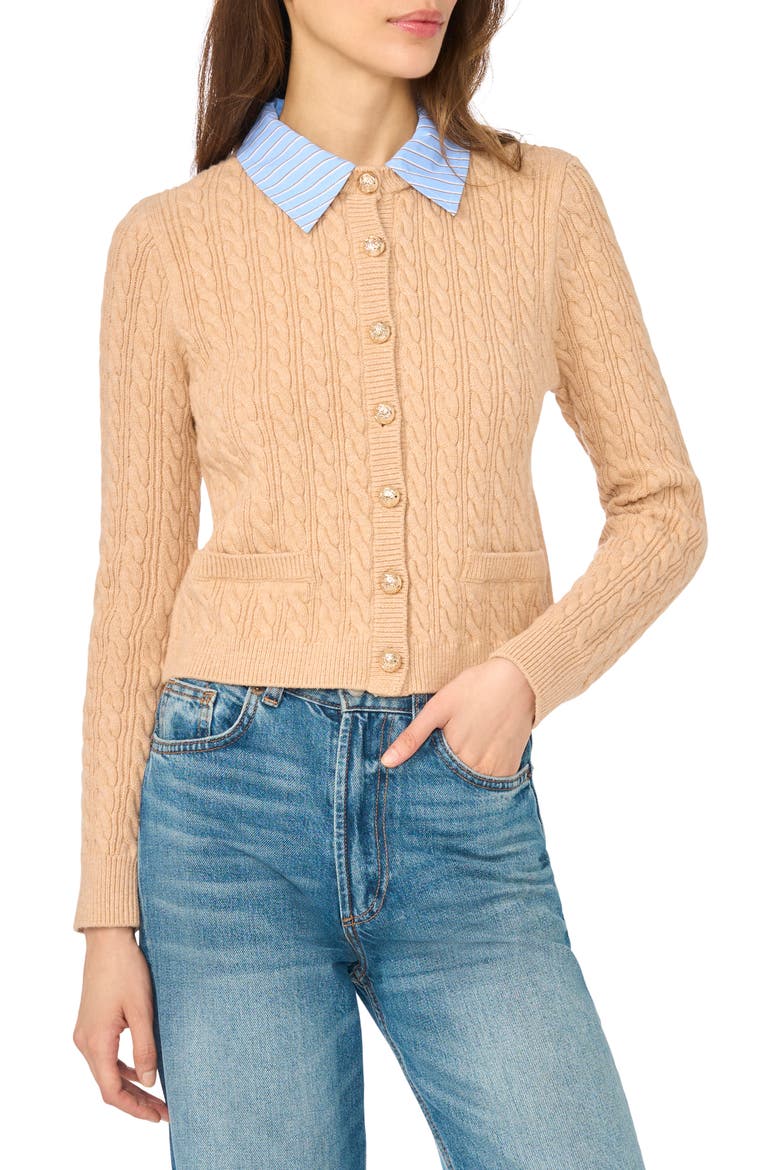 Cable Knit Twofer Cardigan, Main, color, MELLOW SAND