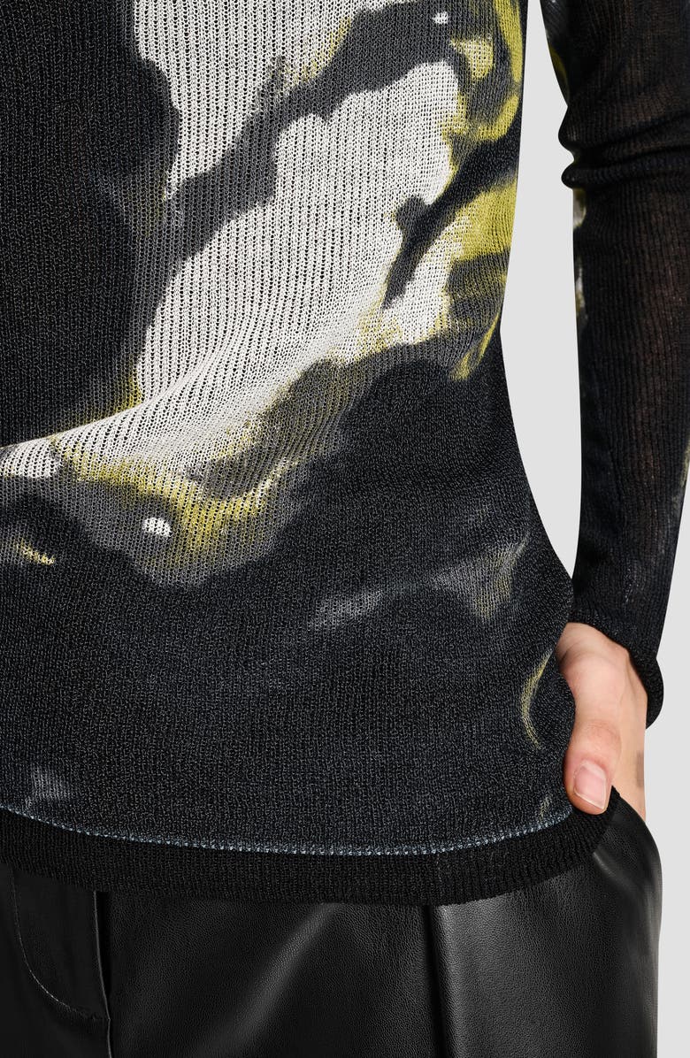 DKNY Abstract Print Double Layer Boat Neck Sweater, Alternate, color, Marbled Citronella