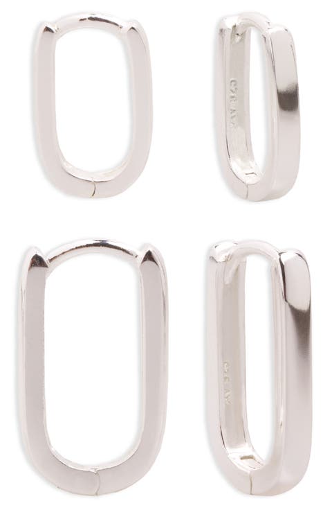 Set of 2 Oblong Hoop Earrings