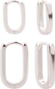 Argento Vivo Sterling Silver Set of 2 Oblong Hoop Earrings