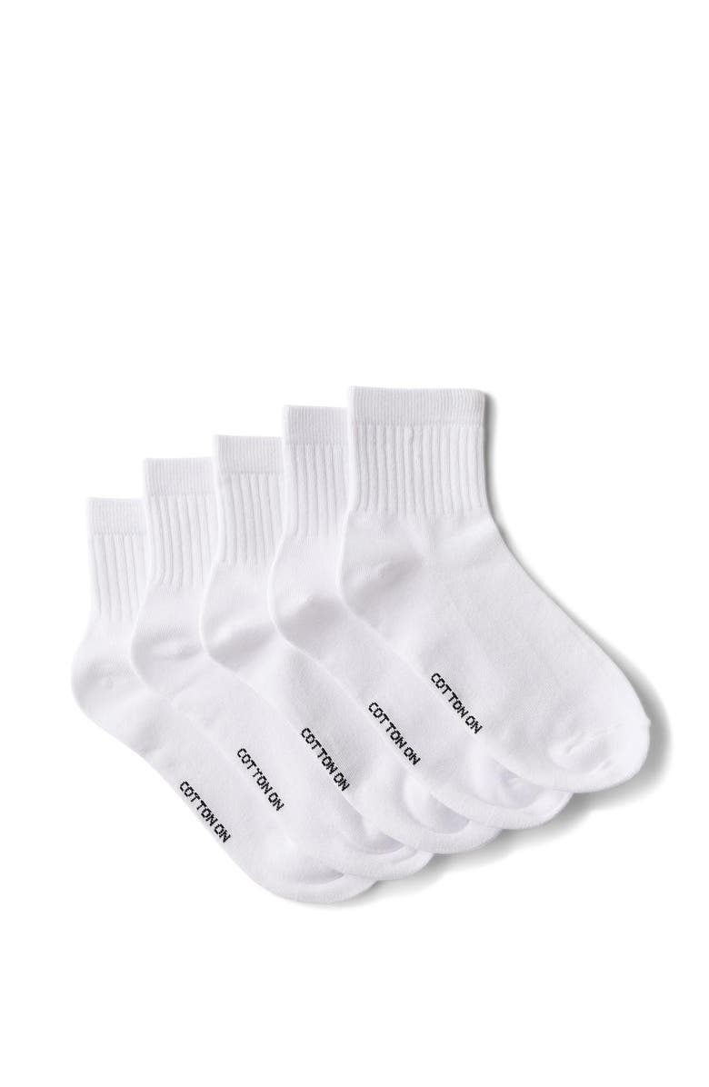 Cotton On 5Pk Quarter Crew Sock, Alternate, color, White
