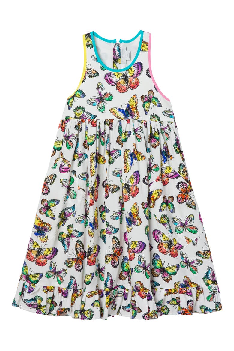 Stella McCartney Kids' Butterfly Print Sleeveless Ruffle Hem Dress, Main, color, H900 MULTI