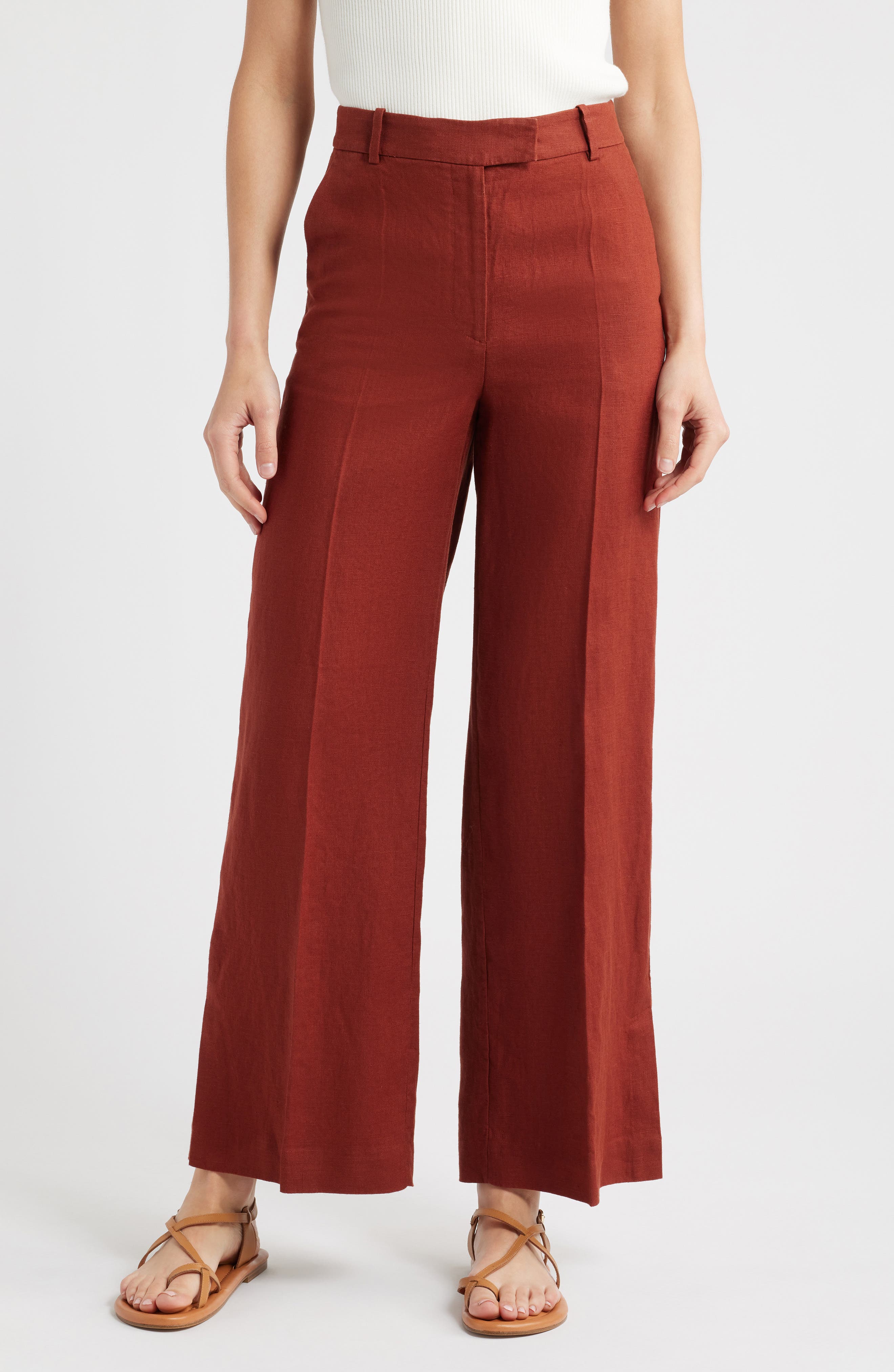 & Other Stories Pressed Crease Wide Leg Linen Trousers