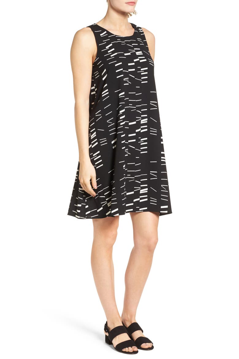 A-Line Dress, Alternate, color, BLACK- IVORY GEO