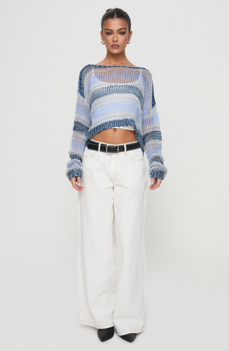 Princess Polly Perren Stripe Sheer Sweater, Alternate, color, Blue Stripe