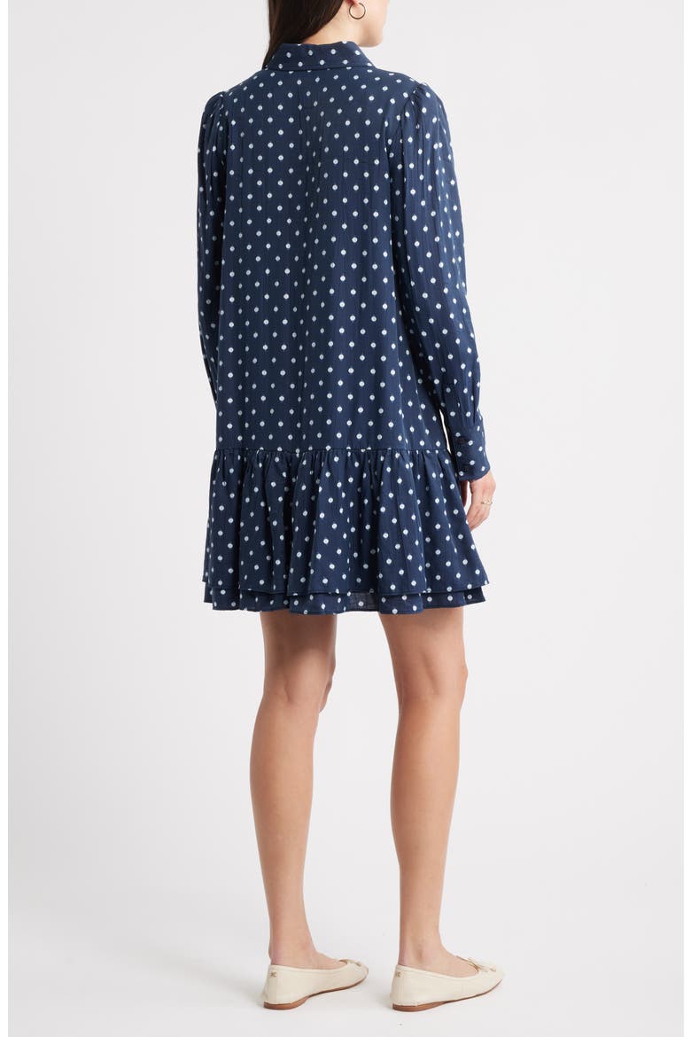 Flounce Hem Long Sleeve Mini Shirtdress, Alternate, color, NAVY- IVORY MOCK DOT