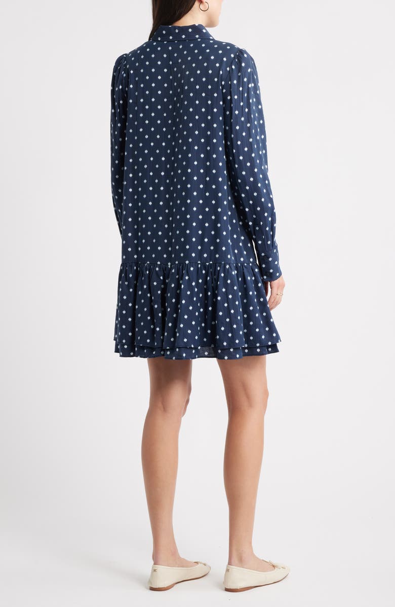 Caslon<sup>®</sup> Flounce Hem Long Sleeve Mini Shirtdress, Alternate, color, Navy- Ivory Mock Dot