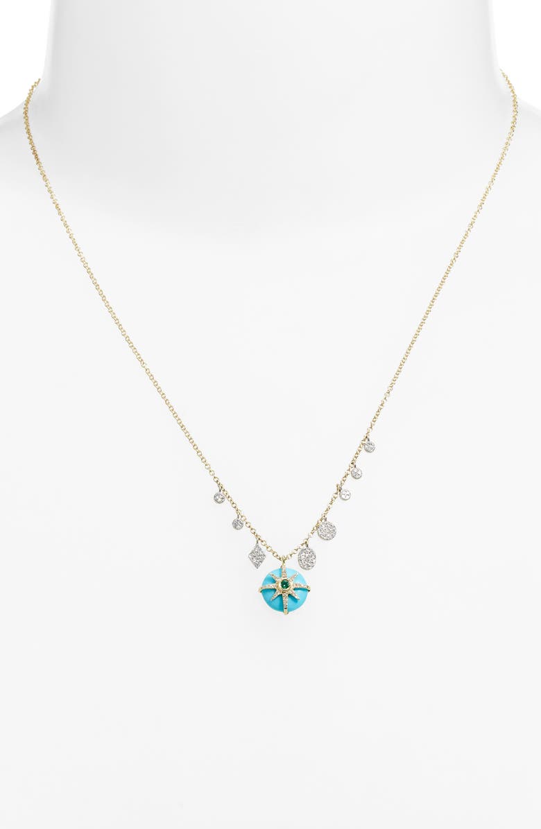 Meira T Turquoise, Diamond & Emerald Burst Pendant Necklace, Alternate, color, Gold