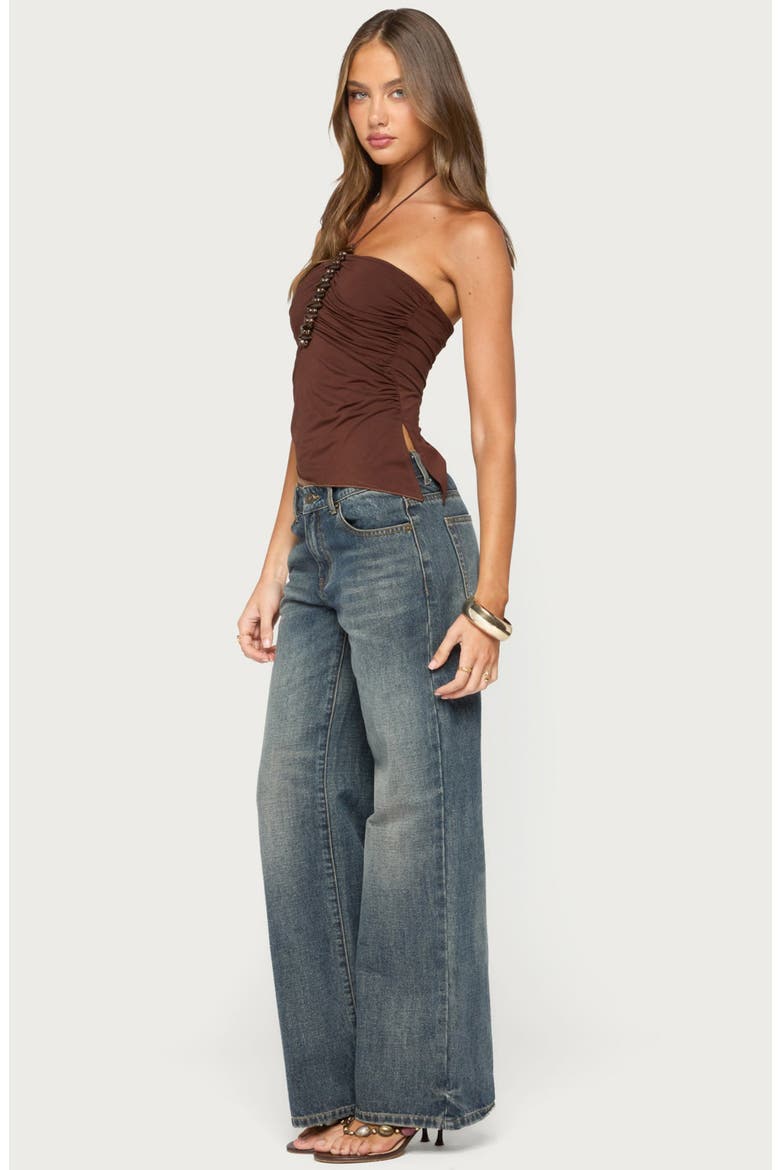 Calia Beaded Asymmetric Halter Top, Alternate, color, BROWN